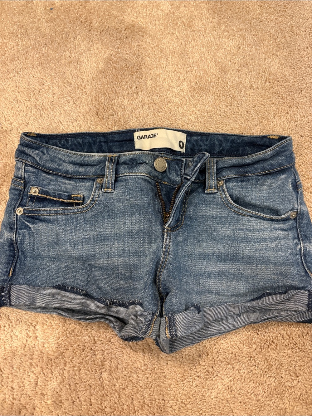 Garage Faded Blue Denim Roll-Hem Shorts
